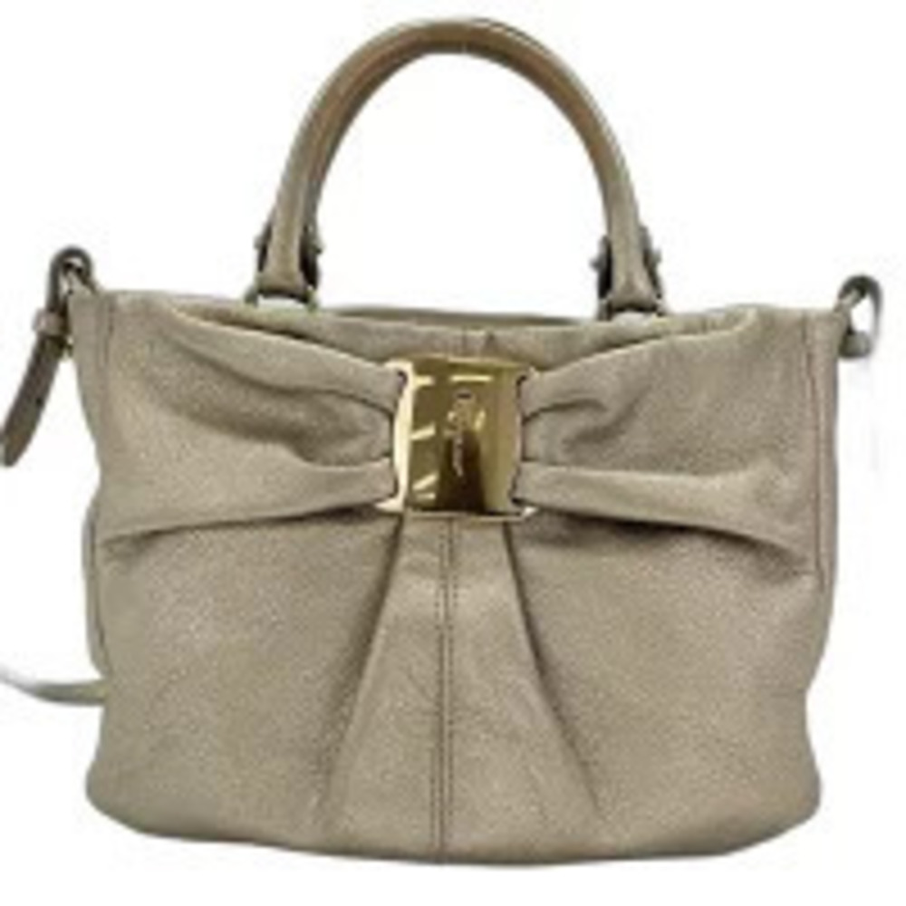 Salvatore Ferragamo Vara Ribbon Handbag Leather Gold